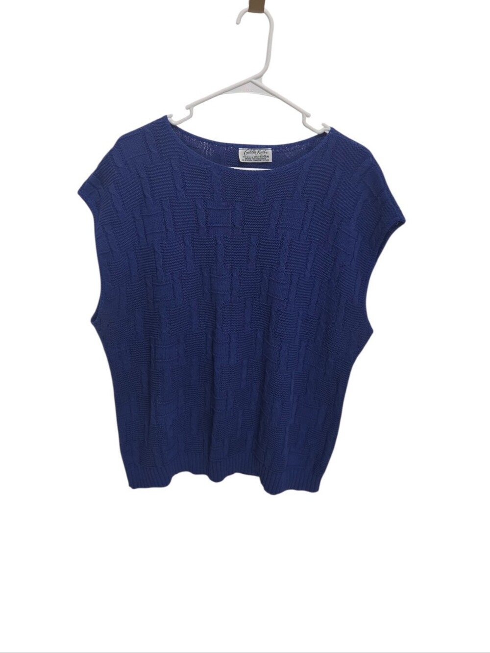 Vintage Cuddle Knit Blue 100% Cotton Sweater Vest Textured Cable Knit USA XL**